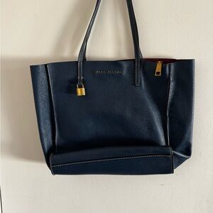Marc Jacobs Dark Navy Pebbled Leather Tote with Gold Accent